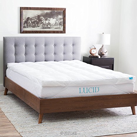 Lucid 3-Inch High Plush Down Alternative Fiber Bed Topper, Allergen Free, Twin Size