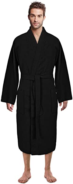 Turkish Linen Waffle Knit Lightweight Kimono Spa & Bath Robes for Men - Quick Dry - Soft