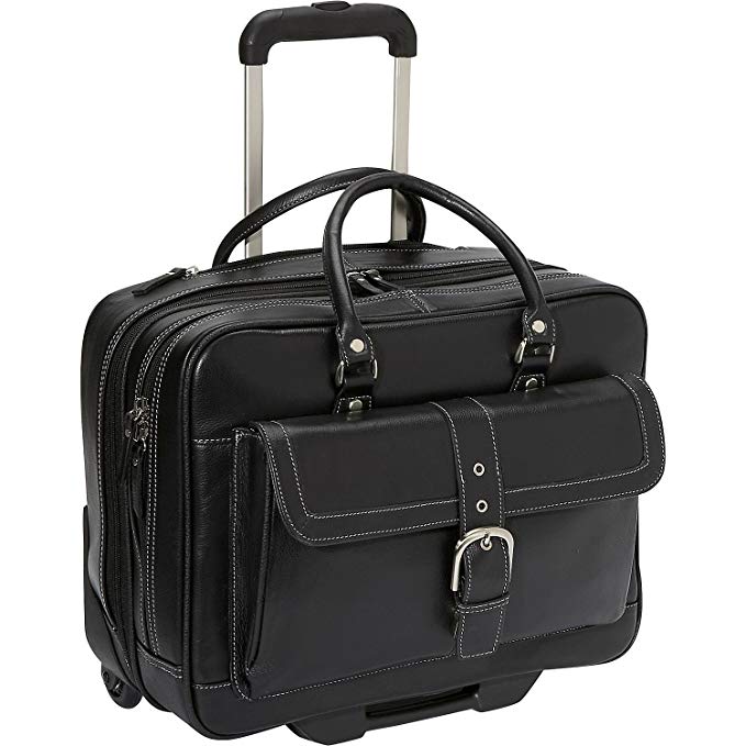 Heritage Travelware 'Lake View' Women's Pebbled SOHO Leather Multi-Compartment 15.6" Laptop & Tablet Wheeled Business Portfolio Tote / Overnighter Carry-On, Black