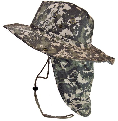 Military Camouflage Boonie Bush Safari Outdoor Fishing Hiking Hunting Boating Snap Brim Hat Sun Cap with Neck Flap