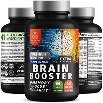 N1 Nutrition Brain Supplement Nootropics Booster - Enhances Memory, Concentration, Focus & Clarity - Premium Brain Booster with DMAE, Bacopa Monnieri, and Gingko Biloba, 60 Veggie Caps