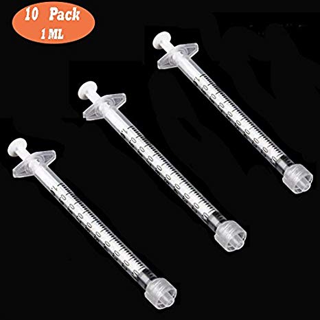 1ml/cc Lure Lock Syringe 10 Pack, Buytra Plastic Syringe Without Needle, Cap, Non Sterile- Ideal for Measuring or Transfering Tiny Amount of Liquids