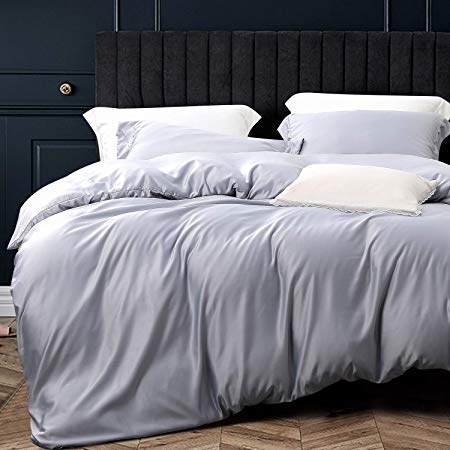 NTBAY 3 Pieces Silky Satin Duvet Cover Set, Ultra Luxury and Soft Solid Color with Hidden Zipper Design Comforter Cover, Grey, Queen