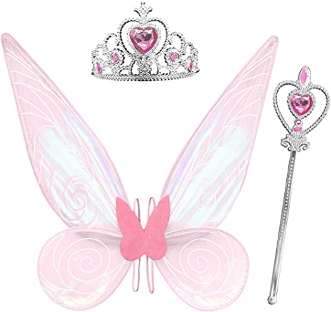 Angel wings headband fairy stick three-piece set,Fairy Wings Dress Up Sparkling Sheer Wings for Kids Girls Women