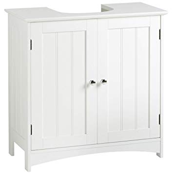 VonHaus Under Basin Cabinet - White MDF Wood Bathroom Floor Cabinet - Bathroom Furniture Storage Unit - 60 x 30 x 60cm