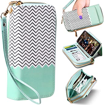 ELV Luxury Handcrafted Purse Series Designed for Samsung Galaxy S10 Plus Case, PU Vegan Leather Wallet Case Cover for Galaxy S10  (6.4”) with Kickstand, Detachable Phone Case & Card Slots (Mint)