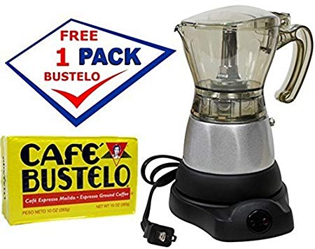 Electric Espresso Coffee Maker 1 to 3 Cups. 10 oz Bustelo Espresso Coffee Pack Included