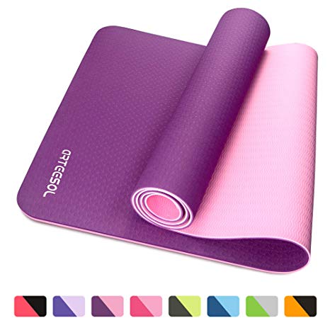 arteesol Fitness Mat, Non-Slip Exercise Yoga Mat Eco Friendly TPE Pilates Mat with Carrying Strap for Gymnastics Yoga Pilates Workout and Training, 183cm×61cm×6mm