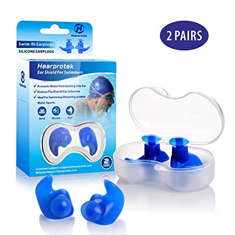 Hearprotek Swimming Ear Plugs, 2 Pairs Waterproof Reusable Silicone Ear Plugs for Swimmers Showering Bathing Surfing and Other Water Sports Adults Size