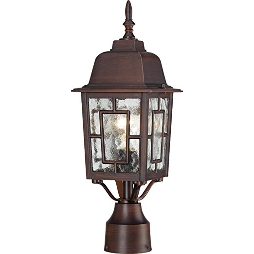 Nuvo Lighting 60/4928 Banyon One Light Post Lantern 100 Watt A19 Max. Clear Water Glass Rustic Bronze Outdoor Fixture