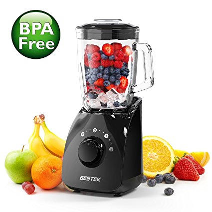 BESTEK 750W Blender with 1.5L Glass Jug, Smoothie Maker, Mixer, Juicer, Black