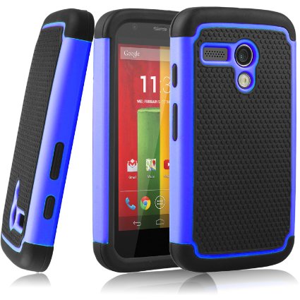 MOTO G caseEC8482 Shock Absorbing Dual Layer Hybrid Case Heavy Duty Protective Armor Case Cover for Motorola Moto G with Sreen Protector and Stylus Pen Dark Blue