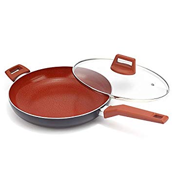 MICHELANGELO Ceramic Nonstick Pan 12 Inch, 12 Inch Ceramic Frying Pan Nonstick, Nonstick Skillet with Lid, Ultra Nonstick Frying Pans with Non-toxic Ceramic Coating, Ceramic Induction Skillet - Red