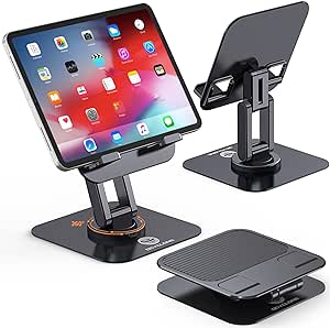 OCYCLONE for iPad Stand 360 Rotating, Adjustable Tablet Stand for Desk, Portable Monitor Tablet Stand Holder Office Accessories Compatible with 4.7"-15.6" Tablet iPad PS iPhone Stand, Black