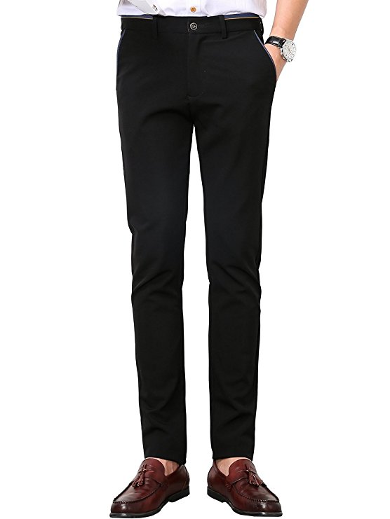 Men's Slim Fit Wrinkle-Free Casual Stretch Pants, Fit Flat Front Pant Dress Trousers