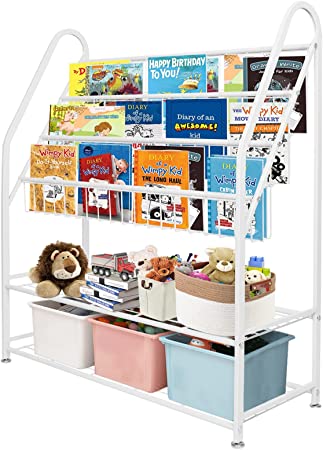 aboxoo Metal Kids Bookshelf Freestanding Bookcase for Children Room 32 in Toy Organizer Large Modern MinimalistWhite Stable Metel Bookstore Bedroom, Living, Library Book Unit Storage