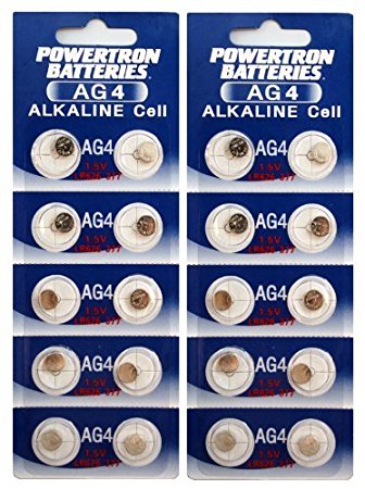 Powertron Button Cell Watch Battery LR626 AG4 Pack of 20 Batteries