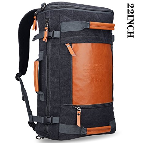 Men's Retro Canvas Travel Rucksack Backpack Witzman Duffel Casual Daypack 2033 (big size black, 21Inch)