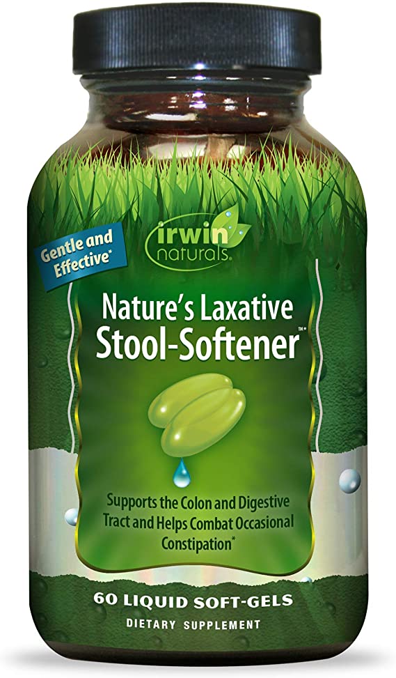 Irwin Naturals Nature's Laxative Stool-Softener - Gentle & Effective Cleanse, Bowel Regularity   Occasional Constipation Support Herbal Blend with Cape Aloe   Psyllium - 60 Liquid Softgels