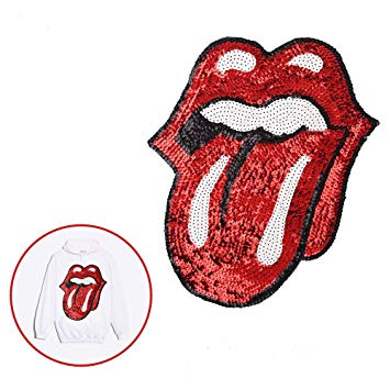Large Red Mouth Patches Iron on or Sew on Tongue Sequins Patches Embroidered Badge Motif Applique Compatible Clothing Jeans T-Shirt (Red1)