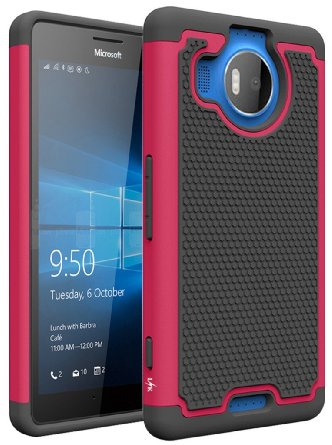 Lumia 950 XL Case, LK [Shock Absorption] Drop Protection Hybrid Dual Layer Armor Defender Protective Case Cover for Microsoft Lumia 950 XL, Hot Pink