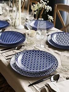 DOWAN 10.5" Dinner Plates Set of 6, Ceramic Dishes Set, Porcelain Plates Set for Kitchen, Parties, Pasta, Dishwasher & Microwave & Oven Safe, Colorful Blue