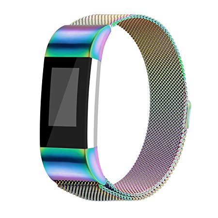 For Fitbit Charge 2 Bands, Charge 2 Stainless Steel Metal Bracelet with Unique Magnet Clasp Replacement Bands for Fitbit Charge 2 Large Smalll