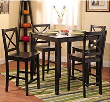 5-piece Counter Height Dining Room Set Dinette Sets Kitchen Black for 4 Persons. Home Furniture Dinning Room Furniture 4 Chairs Stools Made of Rubberwood, One Dinning Table Pub Table Made of Wood