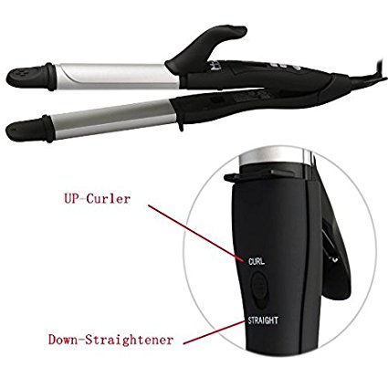 MHD 2 in 1 Hair Straightener and Hair Curler Ceramic Instant Heat Curling Iron (Black)