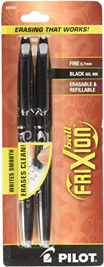 PILOT FriXion Ball Erasable & Refillable Gel Ink Stick Pens, Fine Point, Black Ink, 2-Pack (31553)