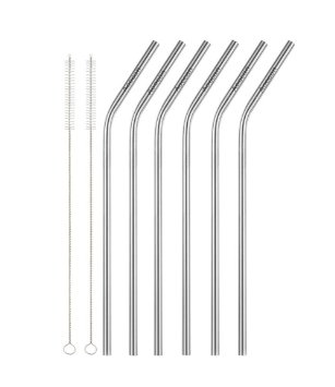 Aoocan Stainless Steel Straws 8.5 Inch perfect fits 20 oz Yeti Tumbler Rambler Cups,Reusable Drinking Straws, Set of 6,Free Cleaning Brush Included