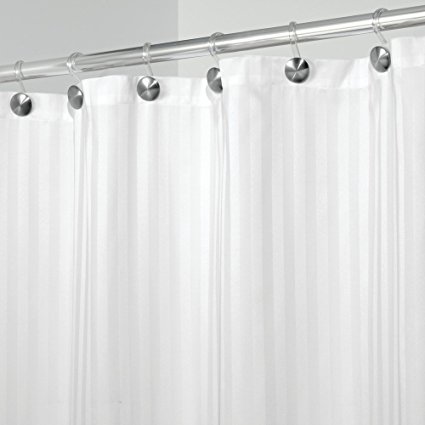 MetroDecor mDesign Satin Stripe Fabric Shower Curtain Liner - Long 72" x 84", White