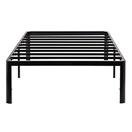 PrimaSleep 14 Inch Tall PT-2000 Simple and Sturdy Steel Slat NON-SLIP Round Edge Metal Bed Frame (TWIN, BLACK)