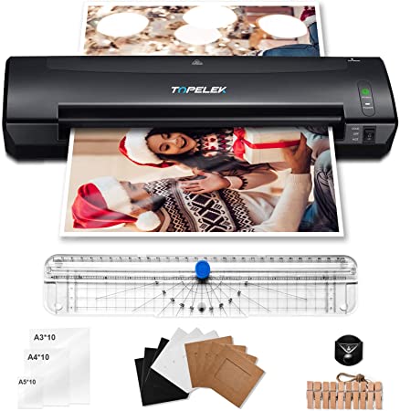 TOPELEK 13" Laminator, 1 Minute Warm-up, Laminating Machine with 30PCS Laminator Pouches, Paper Trimmer, Corner Rounder, Photo Clip for Home School Classroom
