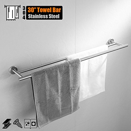 JQK Double Bath Towel Bar, 30 Inch Stainless Steel Towel Rack for Bathroom, Towel Holder Brushed Wall Mount