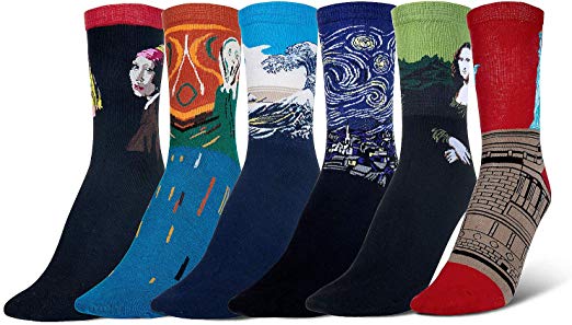 Wolintek 6 Pairs Men's Women's Famous Painting Art Socks Printed Funny Casual Cotton Crew Socks Unisex