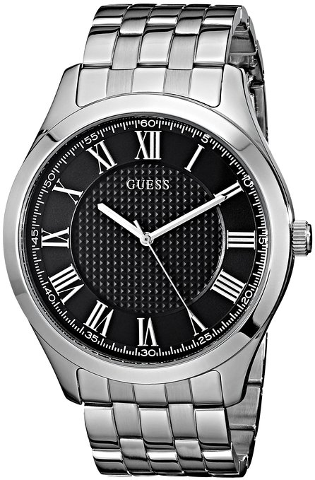 GUESS Men's U0476G1 Classic Silver-Tone Watch with Black Dial