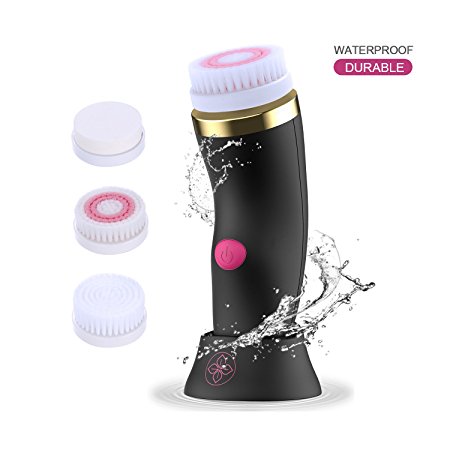 Electric Facial Brush, 3 in 1 Waterproof Skin Cleanser Face Scrubber Exfoliator , USB Rechargeable Facial Care Pore Cleaning Beauty Face Washing Massager with 3 Brush Heads … (Black)