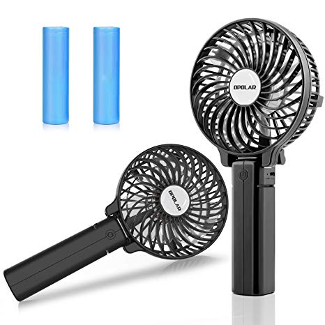 OPOLAR Handheld Portable Battery Operated Personal Fan with Strong Airflow, Small Rechargeable USB Fan with 2200mAh Battery and 3 Settings for Travel Home and Office Makeup Use - Two Pack