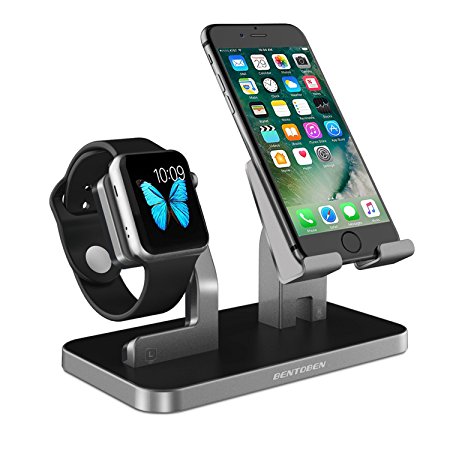 Apple Watch Stand,Apple Watch Series 3 Stand,Phone Stand, iPhone X Stand, BENTOBEN Charging Stand Dock Station Cradle Nightstand for Apple Watch Series 3/2/1 iPhone / iPad with Silicone Charger Holder Detachable Construction Anti Slip Rubber - Space Gray/ Black