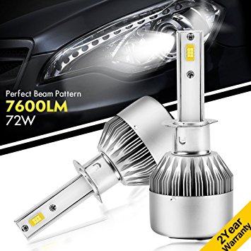 YUMSEEN Super Bright LED Headlight H1 Bulbs Conversion Kit w/ Clear - 72W 6000K 7,200Lm Philips Chip - 2 Yr Warranty (H1)