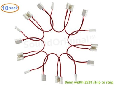 SoundOriginal 8mm SMD3528 Any Angle LED Light Strip Connector Adapter Cable 6inch, LED PCB Strip 3528 to 3528 Single Color 8mm Free Welding (10 Pack)