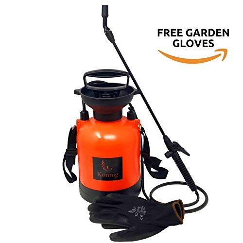 Könnig 1 Gallon/4L Lawn, Yard and Garden Pressure Sprayer For Chemicals, Fertilizer, Herbicides and Pesticides with FREE Pair of Garden Gloves