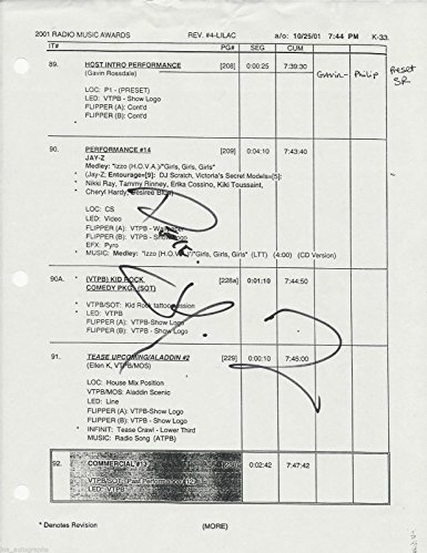 Jay Z RARE hand SIGNED 2001 Radio Music Awards Call Sheet Autographed JSA ALOA