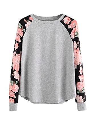 Romwe Women's Long Sleeve Top Casual Floral Print T-Shirt Tee