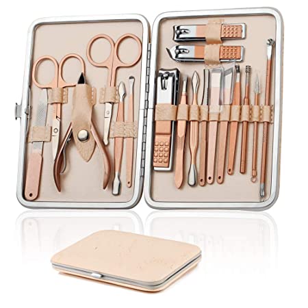 Manicure Set Nail Clippers Pedicure Kit, Upgrade 18PCS Stainless Steel Grooming Kits, Professional Manicure Kit, Nail Care Tools with travel Case for Men & Women