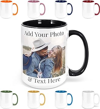 Custom Coffee Mugs - Personalized Coffee Mugs with Photo Text, Customized Ceramic Coffee Mug - Customizable Mug, Funny Mug, Personalized Gifts, Custom Mug with Photo - Add Your Photo - 15oz Black