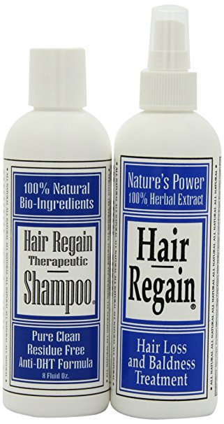 Hair Regain Hair Loss Treatment & Cleansing Shampoo - No Sulfates - 2 Month Combo