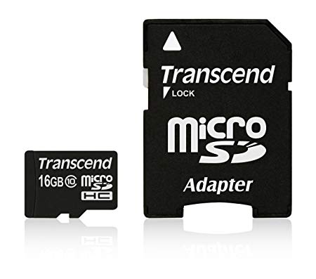 Transcend 16GB MicroSDHC Class10 Memory Card with Adapter 30 MB/s (TS16GUSDHC10)