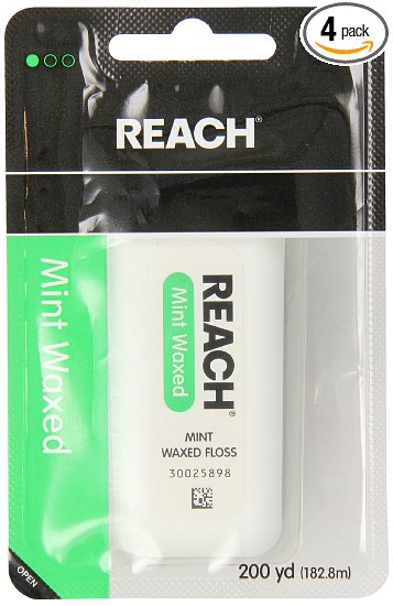 Reach Dental Floss, Waxed, Mint, 200 Yard  (Pack of 4)
